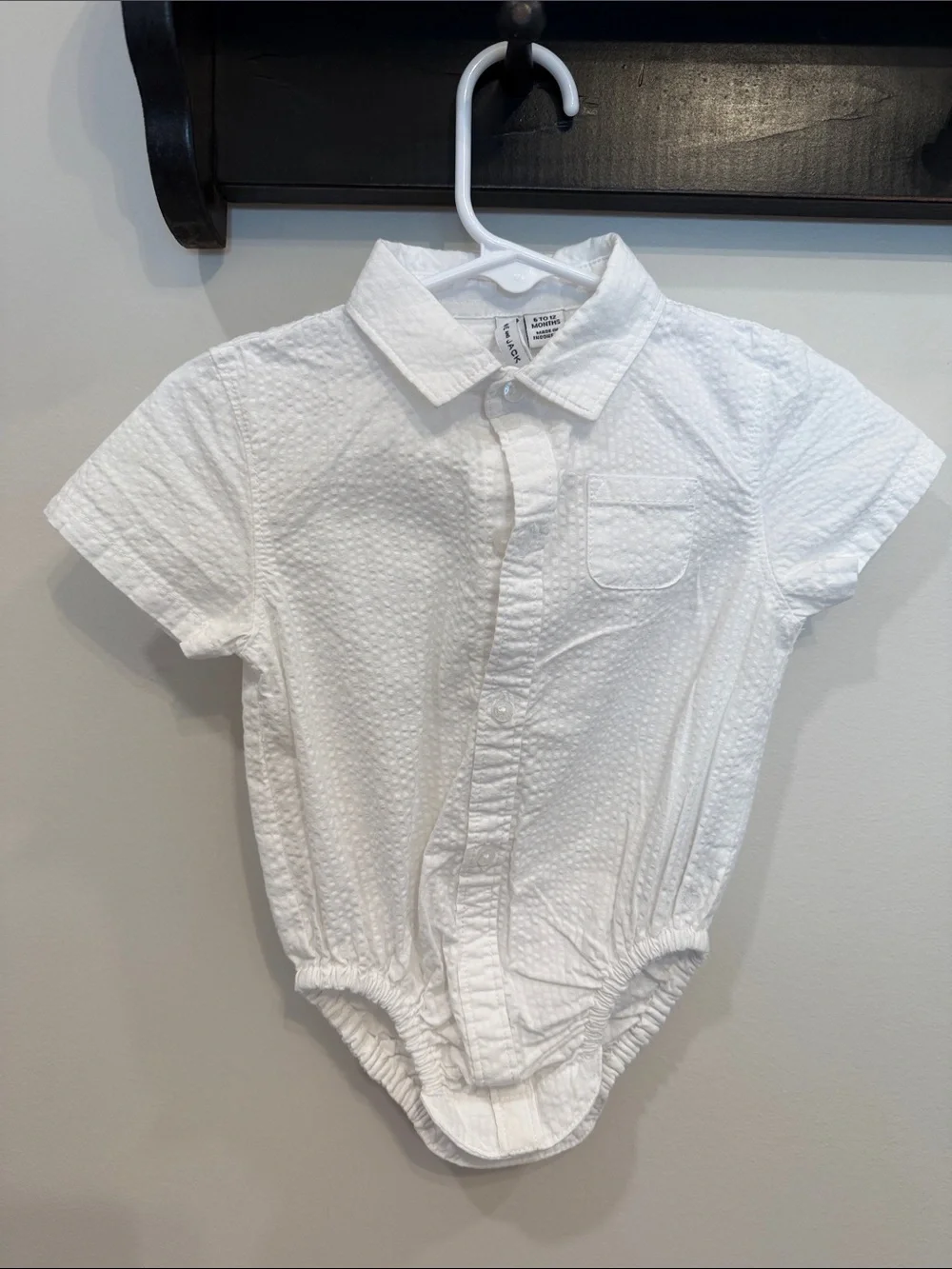 Janie and Jack White Textured Cotton Collared Baby One-Piece